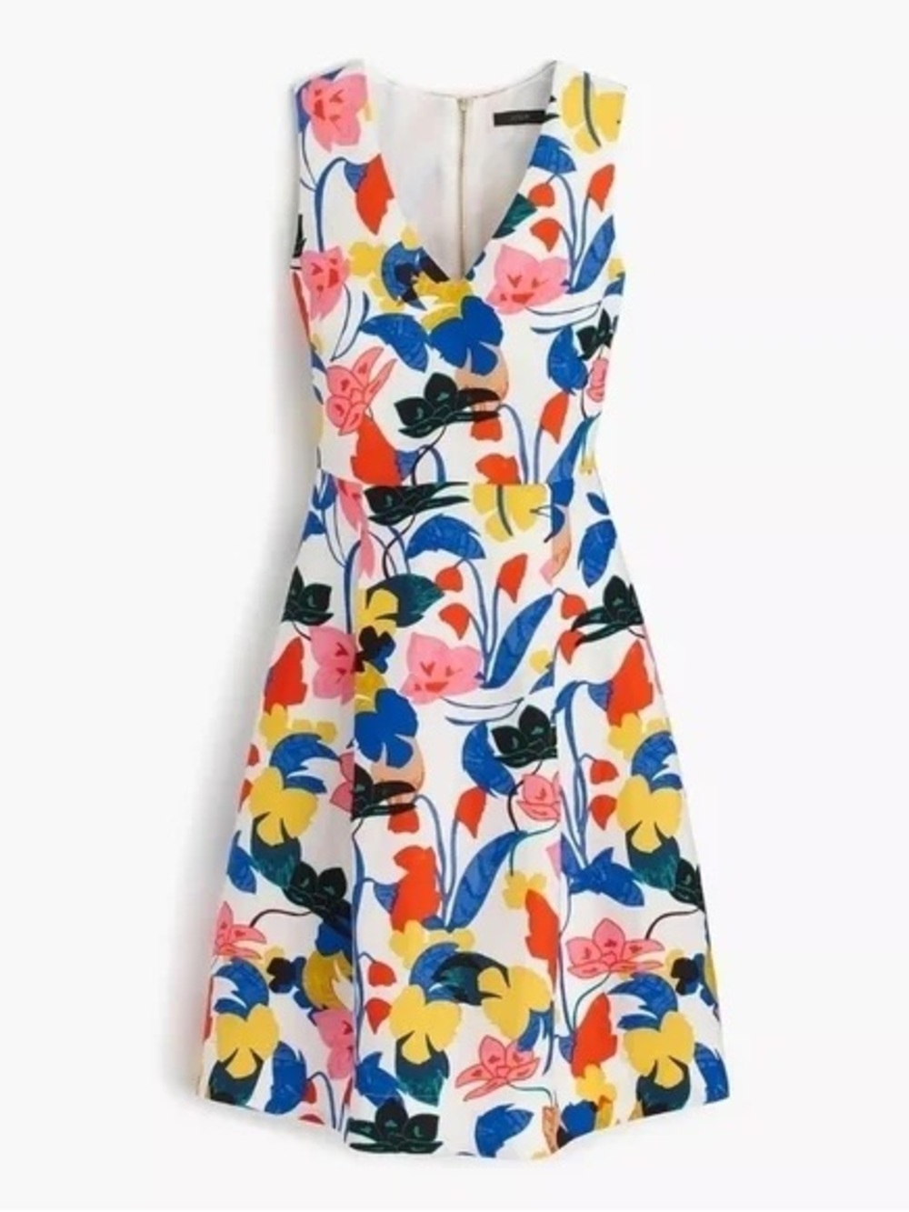 J. Crew White Floral V-Neck Mini Dress with Multicolor Print